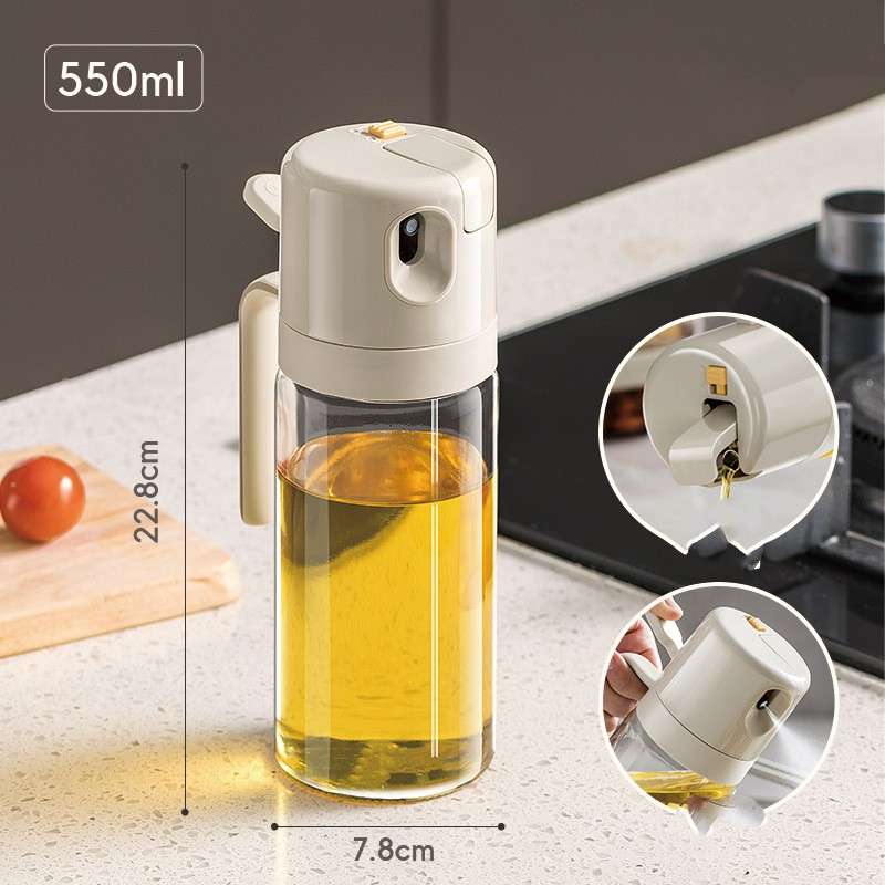 2-in-1 Oil Sprayer & Dispenser Bottle – 550ml Glass Cooking Oil Mister