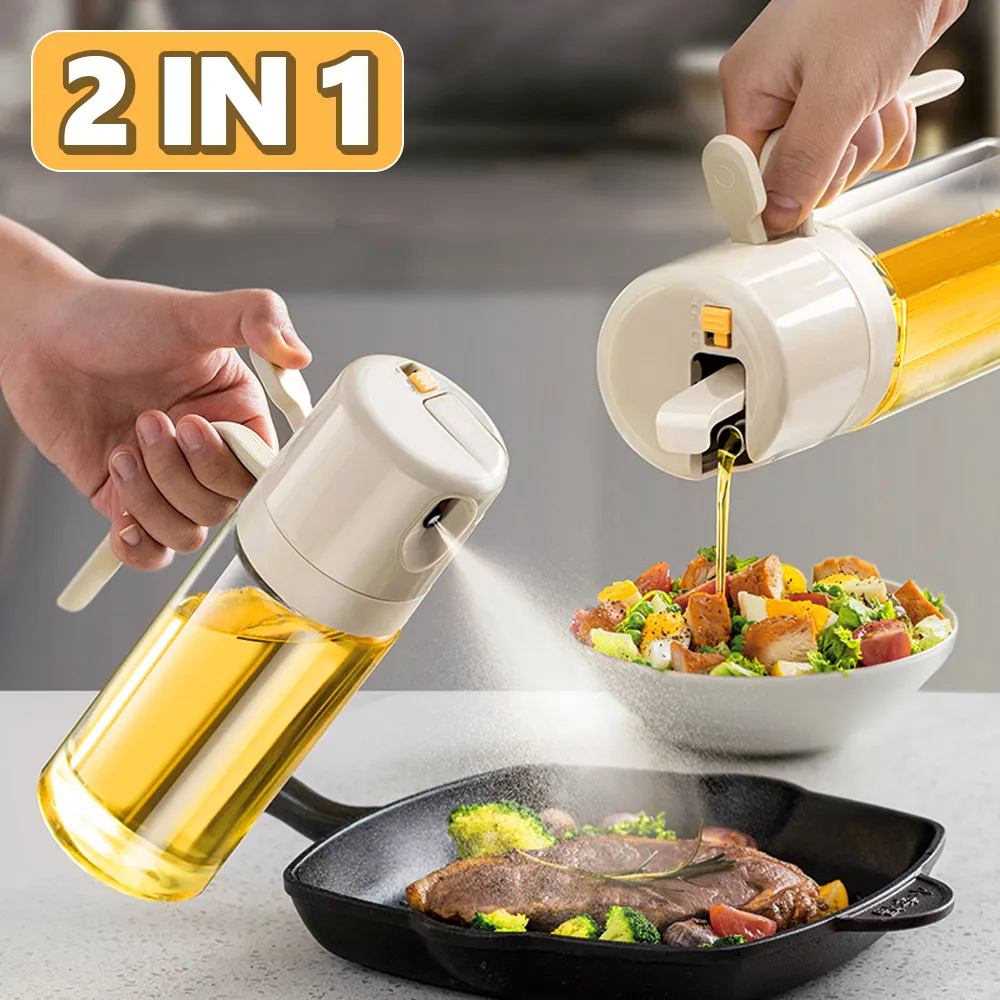 2-in-1 Oil Sprayer & Dispenser Bottle – 550ml Glass Cooking Oil Mister