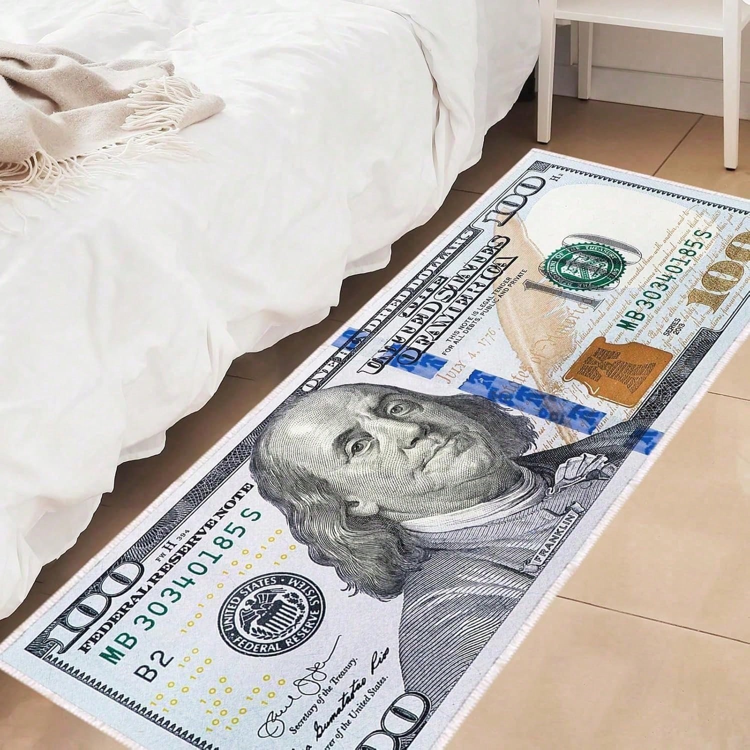 100 Dollar Bill Area Rug – Non-Slip Currency Print Carpet for Living Room, Bedroom & Entryway