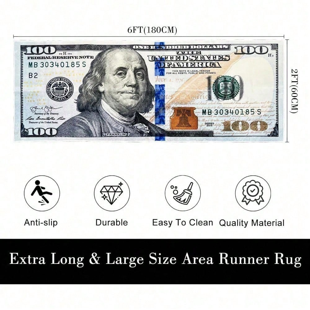 100 Dollar Bill Area Rug – Non-Slip Currency Print Carpet for Living Room, Bedroom & Entryway