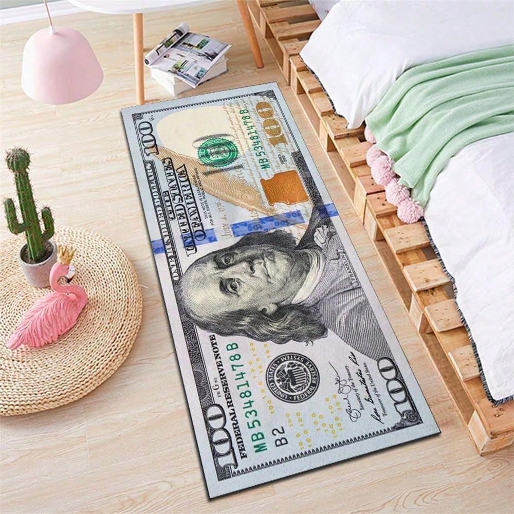 100 Dollar Bill Area Rug – Non-Slip Currency Print Carpet for Living Room, Bedroom & Entryway