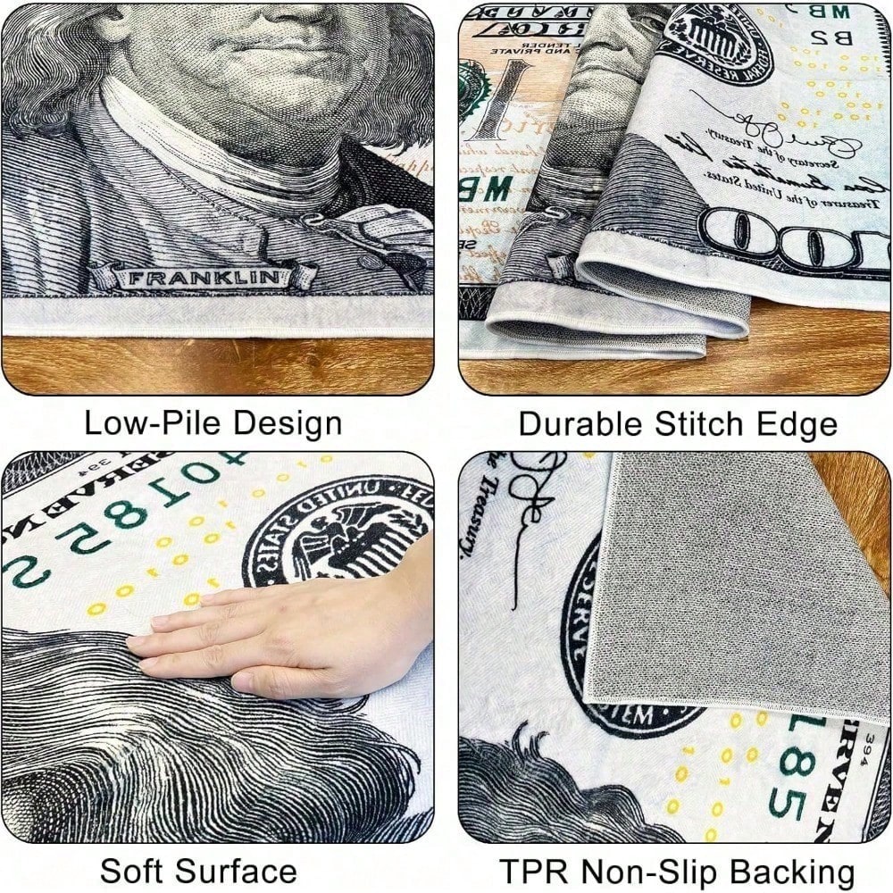 100 Dollar Bill Area Rug – Non-Slip Currency Print Carpet for Living Room, Bedroom & Entryway