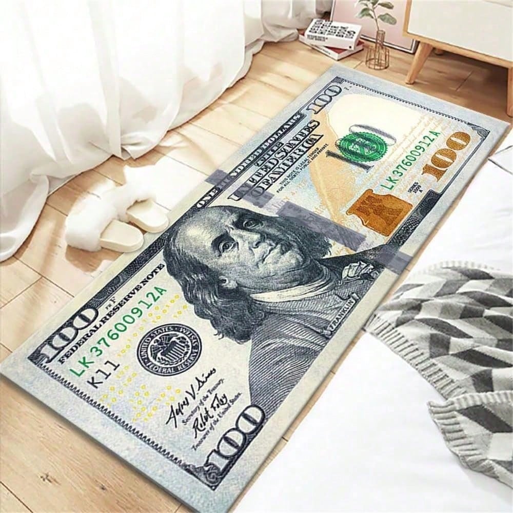 100 Dollar Bill Area Rug – Non-Slip Currency Print Carpet for Living Room, Bedroom & Entryway