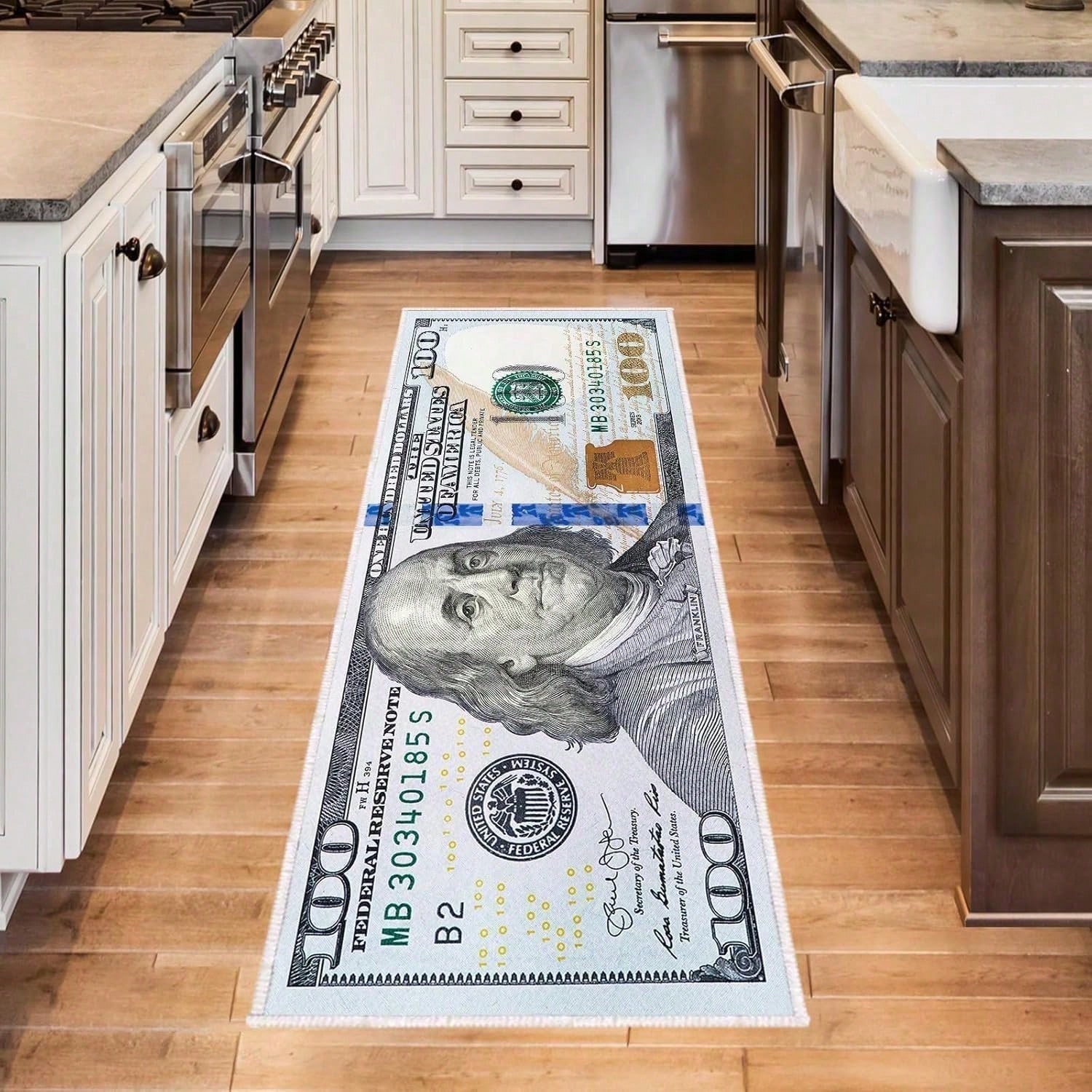 100 Dollar Bill Area Rug – Non-Slip Currency Print Carpet for Living Room, Bedroom & Entryway