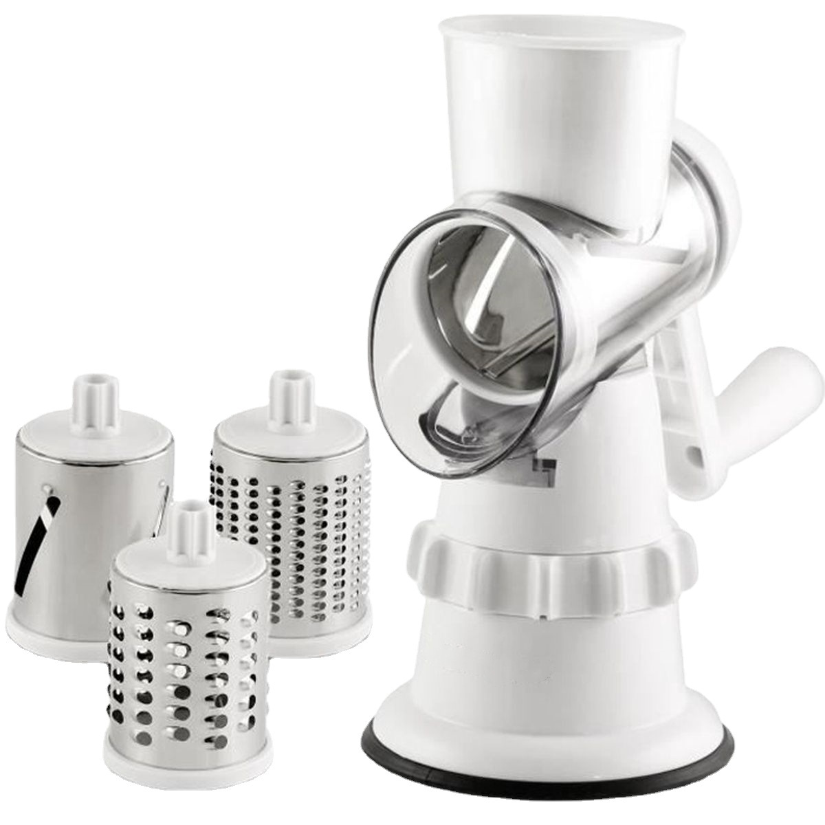 3-in-1 Manual Vegetable Slicer – Rotary Grater, Shredder & Cutter with Suction Base