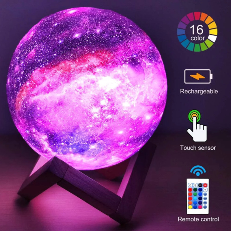 3D Moon Galaxy Lamp – LED Color-Changing Night Light with Touch & Remote Control