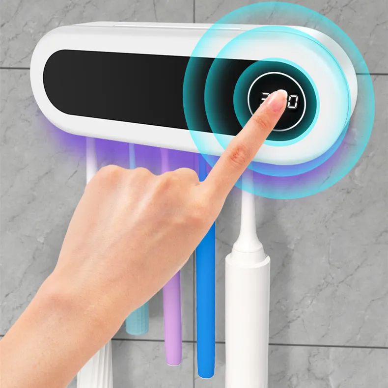 Smart UV Toothbrush Sterilizer Holder – Wall-Mounted Toothbrush Organizer with Digital Display