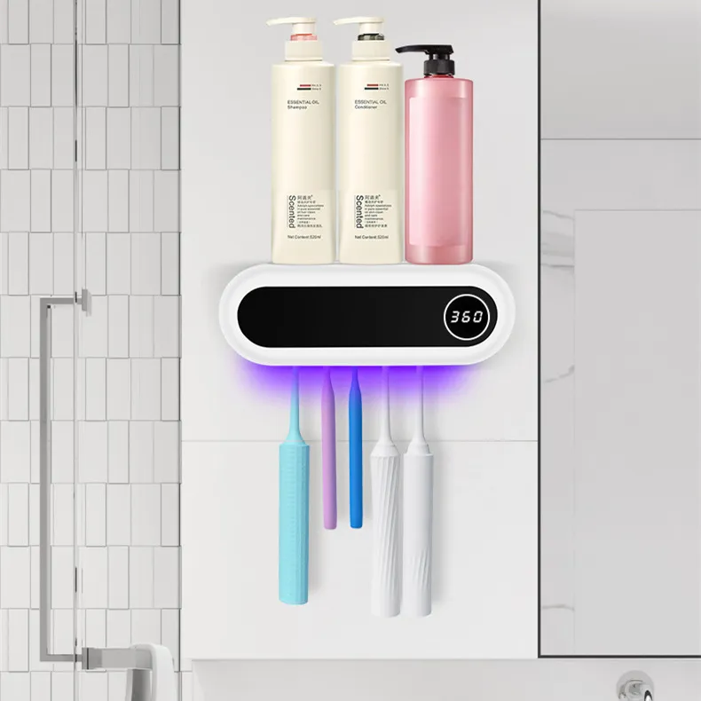 Smart UV Toothbrush Sterilizer Holder – Wall-Mounted Toothbrush Organizer with Digital Display