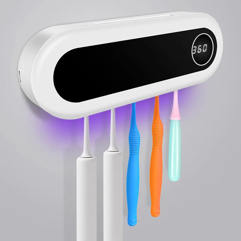 Smart UV Toothbrush Sterilizer Holder – Wall-Mounted Toothbrush Organizer with Digital Display