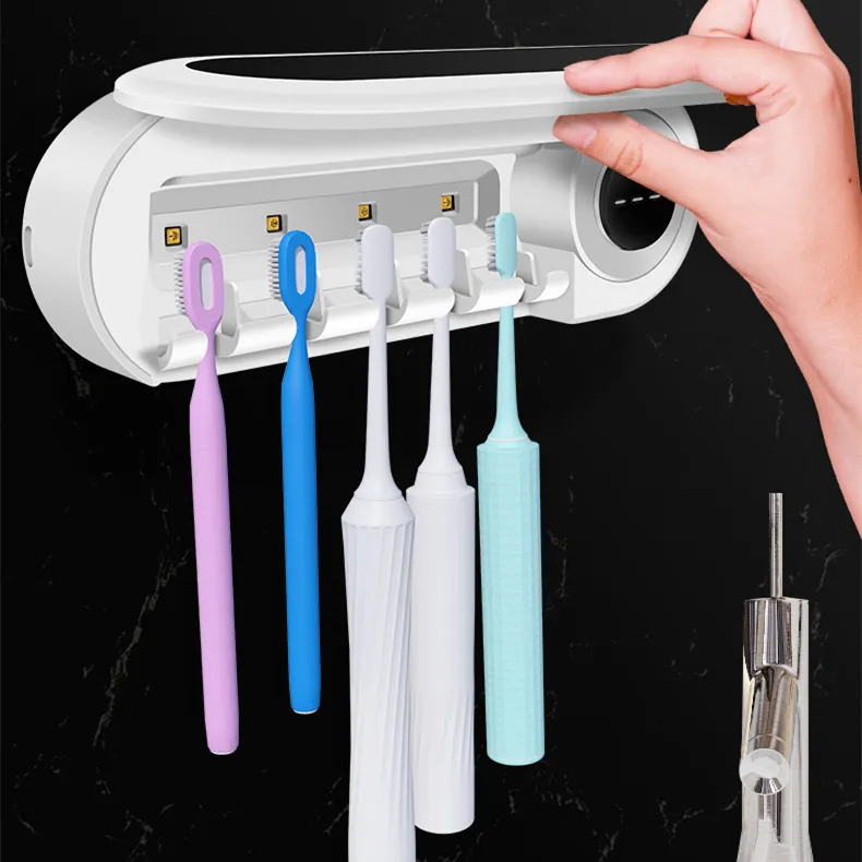 Smart UV Toothbrush Sterilizer Holder – Wall-Mounted Toothbrush Organizer with Digital Display