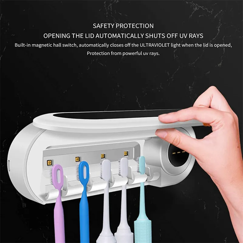 Smart UV Toothbrush Sterilizer Holder – Wall-Mounted Toothbrush Organizer with Digital Display