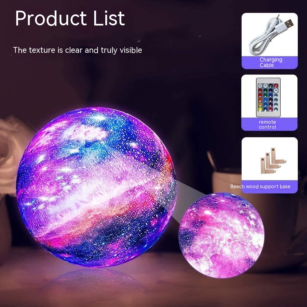 3D Moon Galaxy Lamp – LED Color-Changing Night Light with Touch & Remote Control