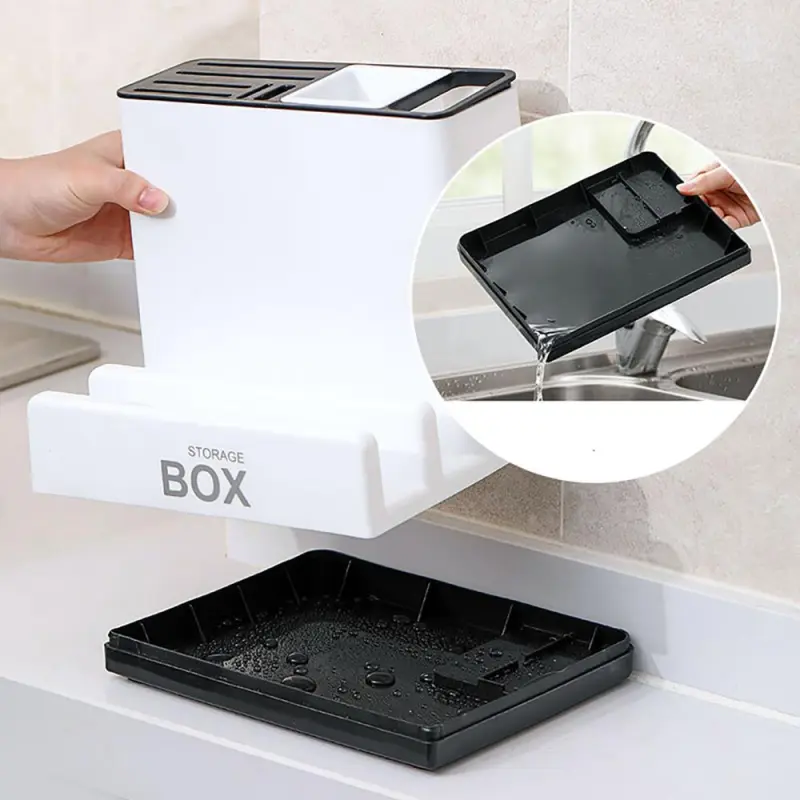 Kitchen Utensil Organizer – Plastic Tableware Storage Rack for Cabinets & Countertops
